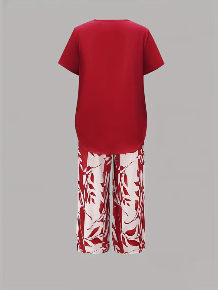 Christen | Casual Leaf Print Two-Piece Set