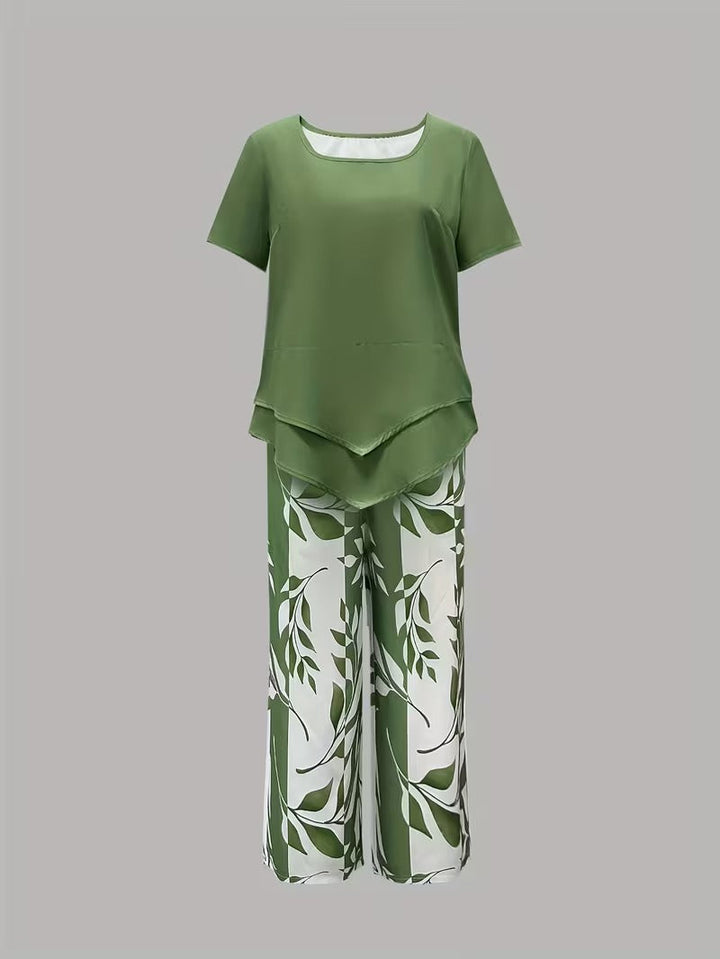 Portia | Casual Leaf Print Two-Piece Set