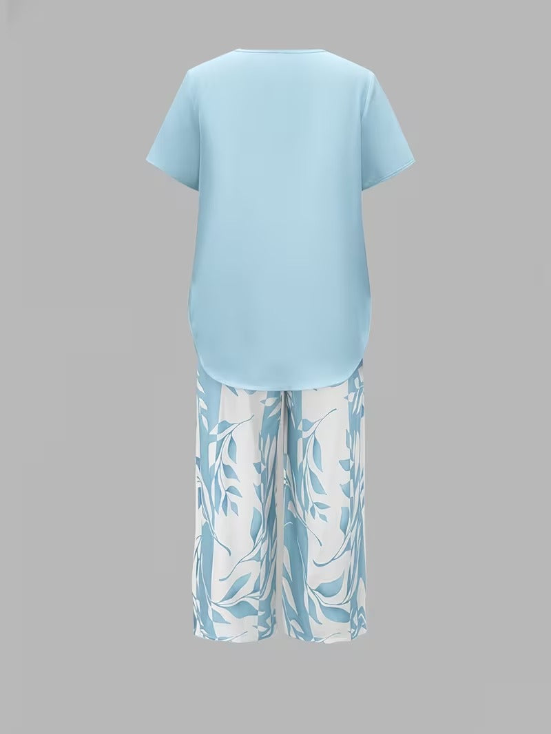 Christen | Casual Leaf Print Two-Piece Set