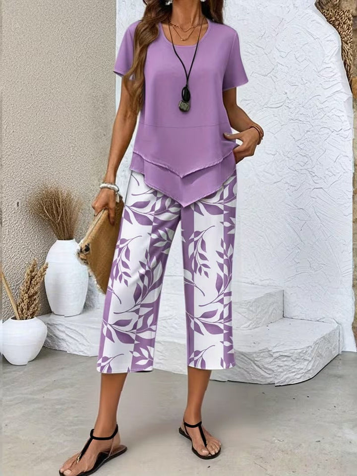 Portia | Casual Leaf Print Two-Piece Set