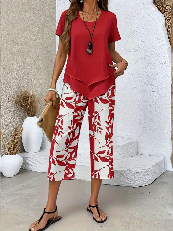 Portia | Casual Leaf Print Two-Piece Set
