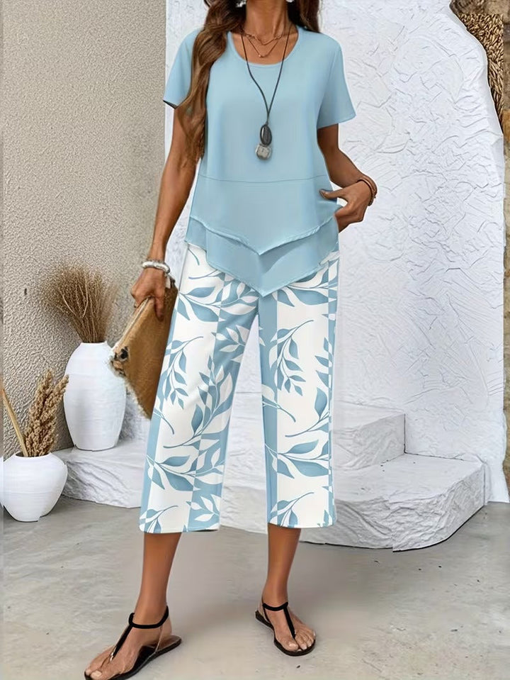 Christen | Casual Leaf Print Two-Piece Set