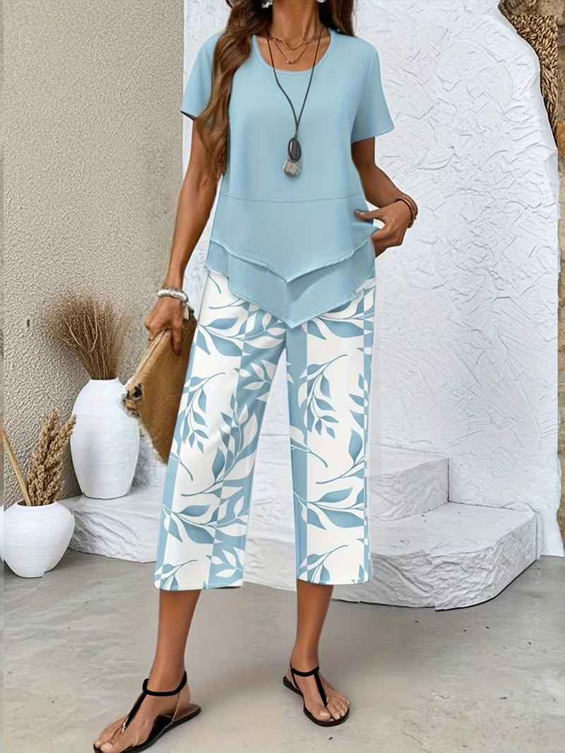 Portia | Casual Leaf Print Two-Piece Set
