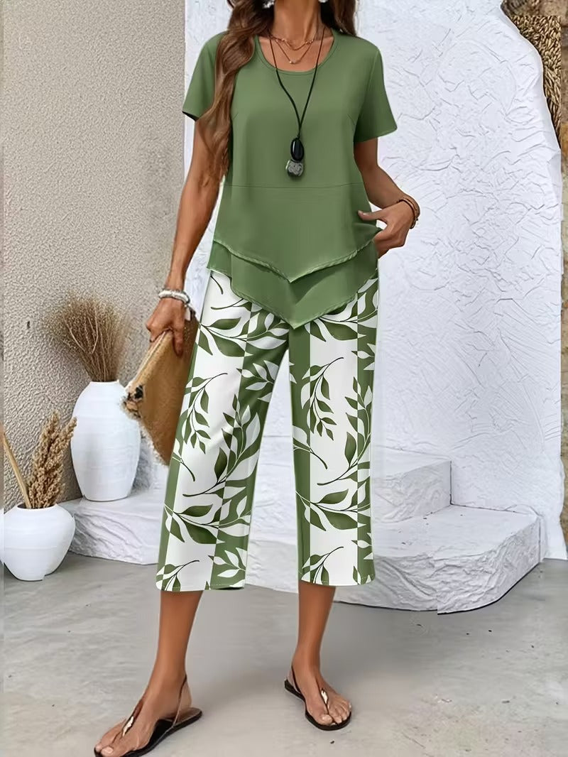 Portia | Casual Leaf Print Two-Piece Set