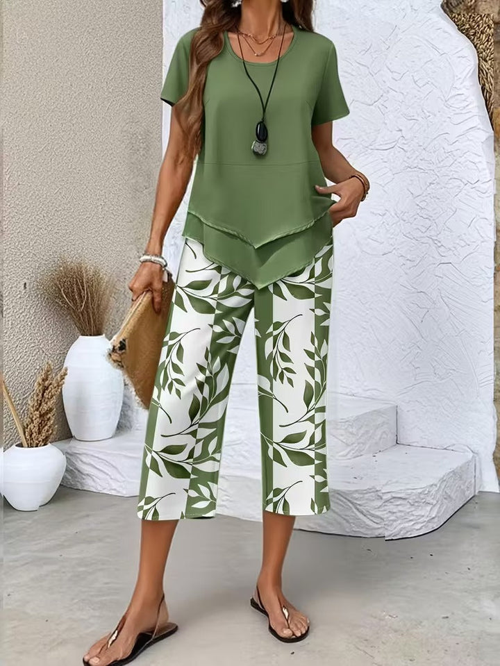 Christen | Casual Leaf Print Two-Piece Set