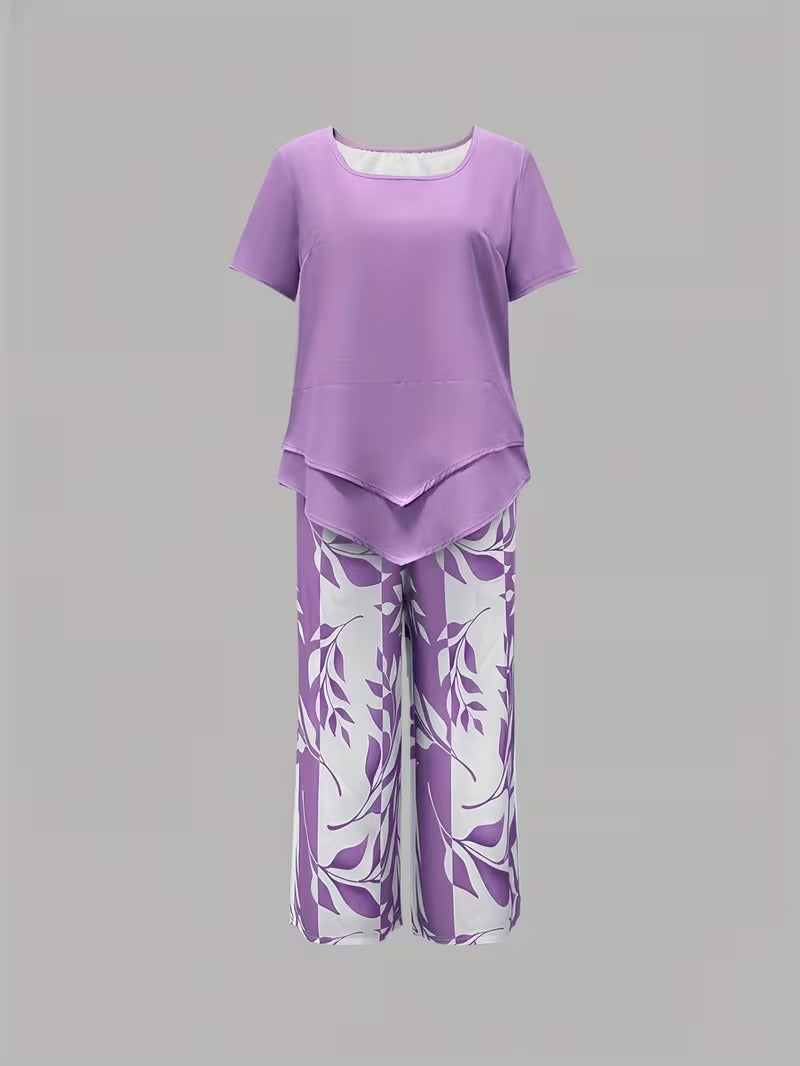 Portia | Casual Leaf Print Two-Piece Set