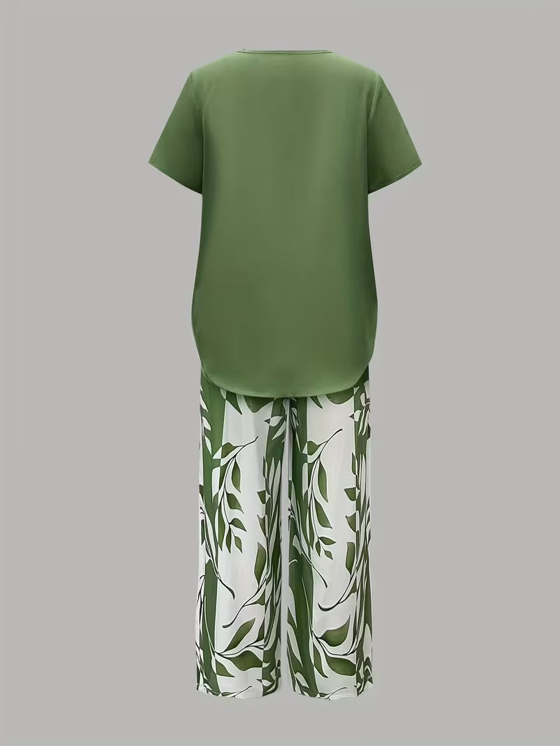 Portia | Casual Leaf Print Two-Piece Set