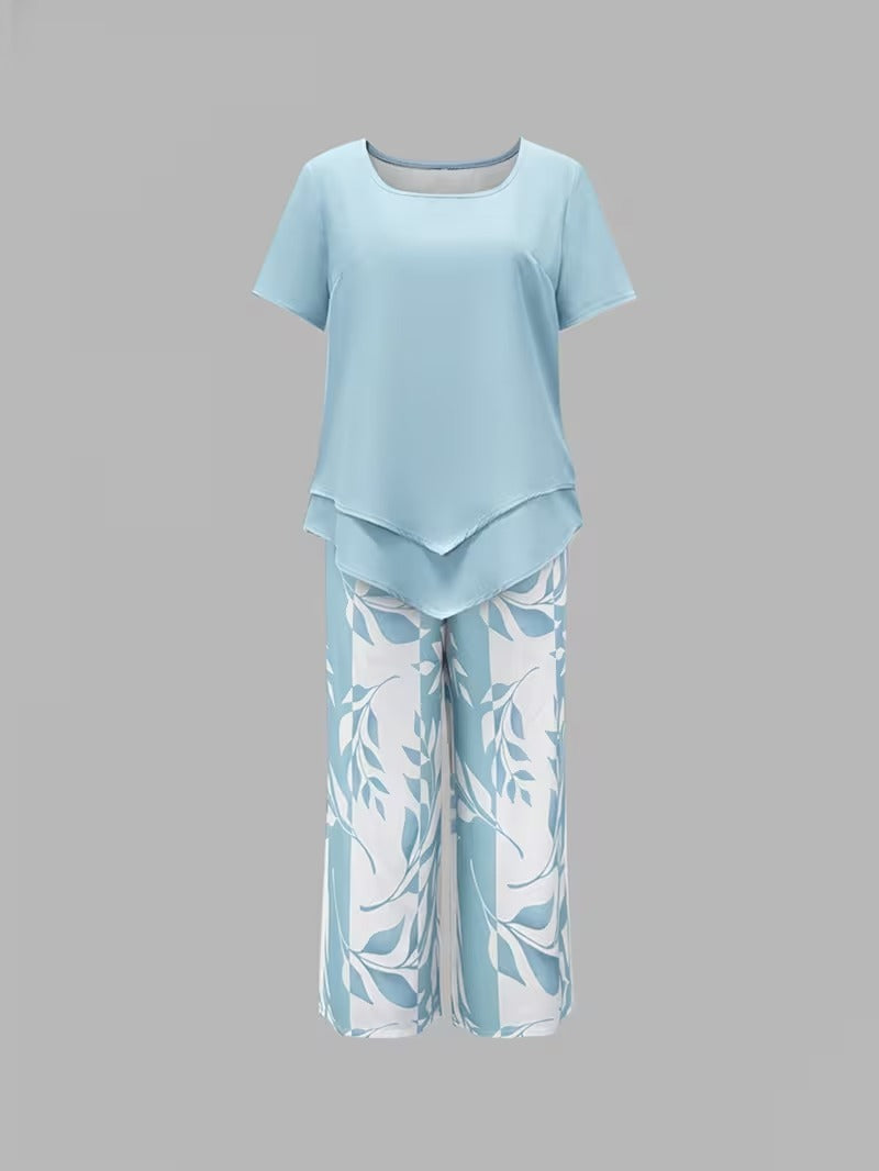 Portia | Casual Leaf Print Two-Piece Set