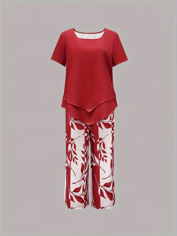 Christen | Casual Leaf Print Two-Piece Set