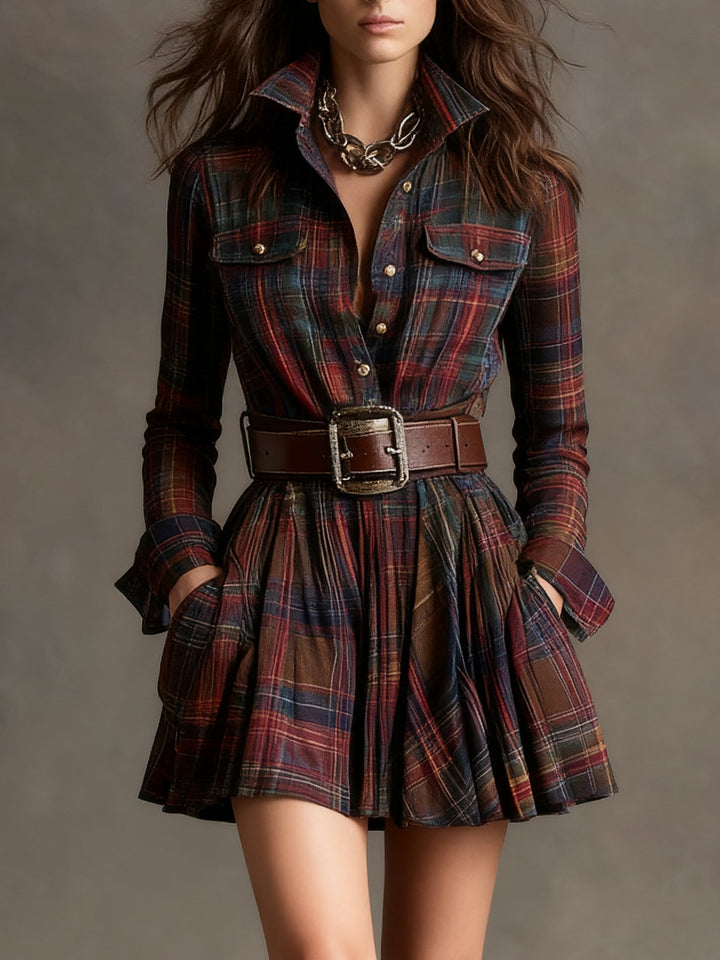 Charley | Vintage Red and Brown Checked Mini Dress (includes Belt)