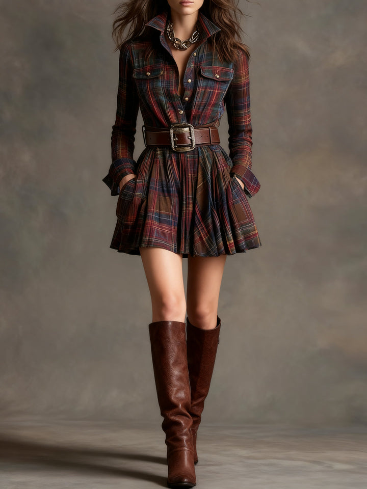 Charley | Vintage Red and Brown Checked Mini Dress (includes Belt)