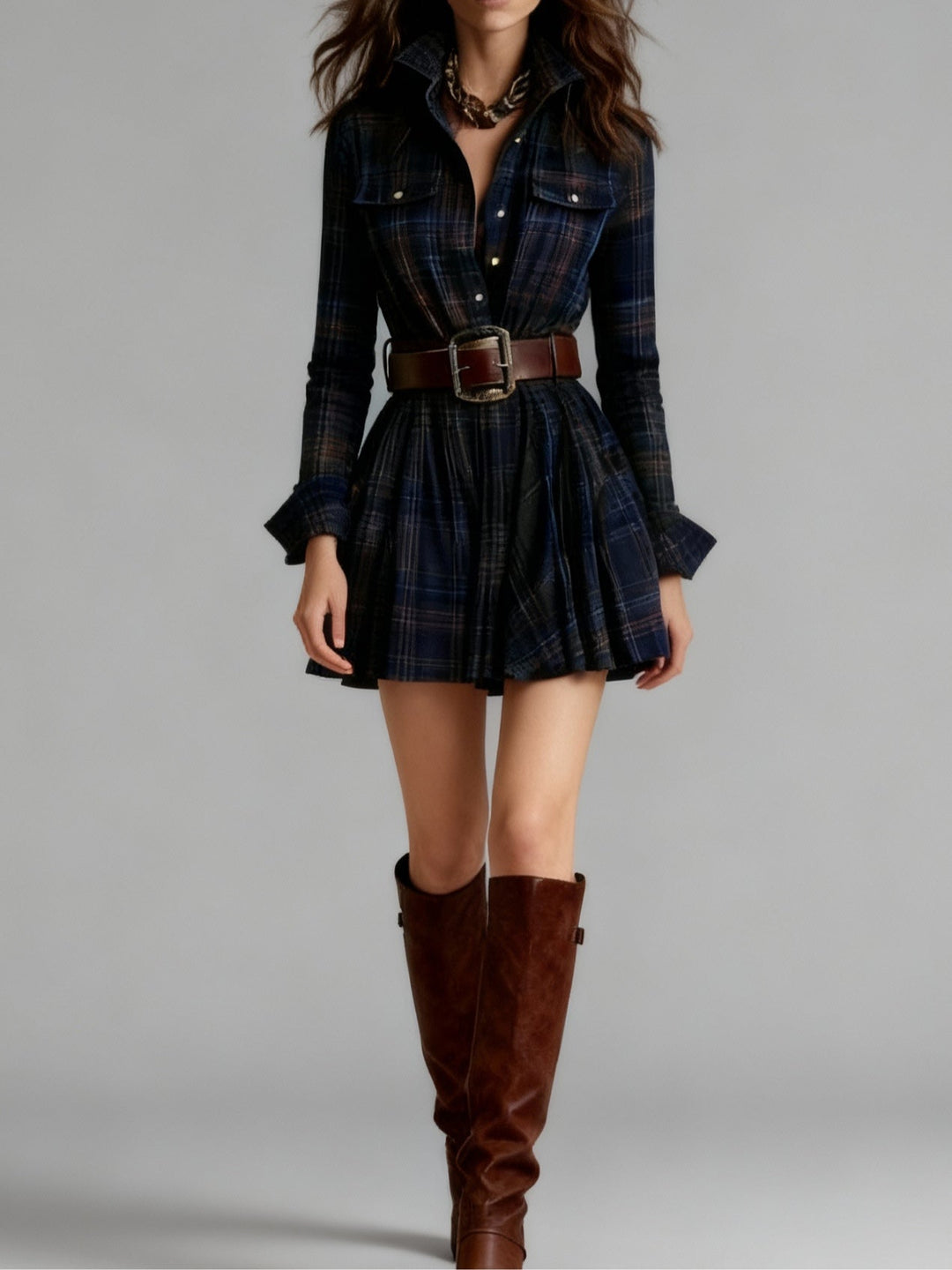Charley | Vintage Red and Brown Checked Mini Dress (includes Belt)