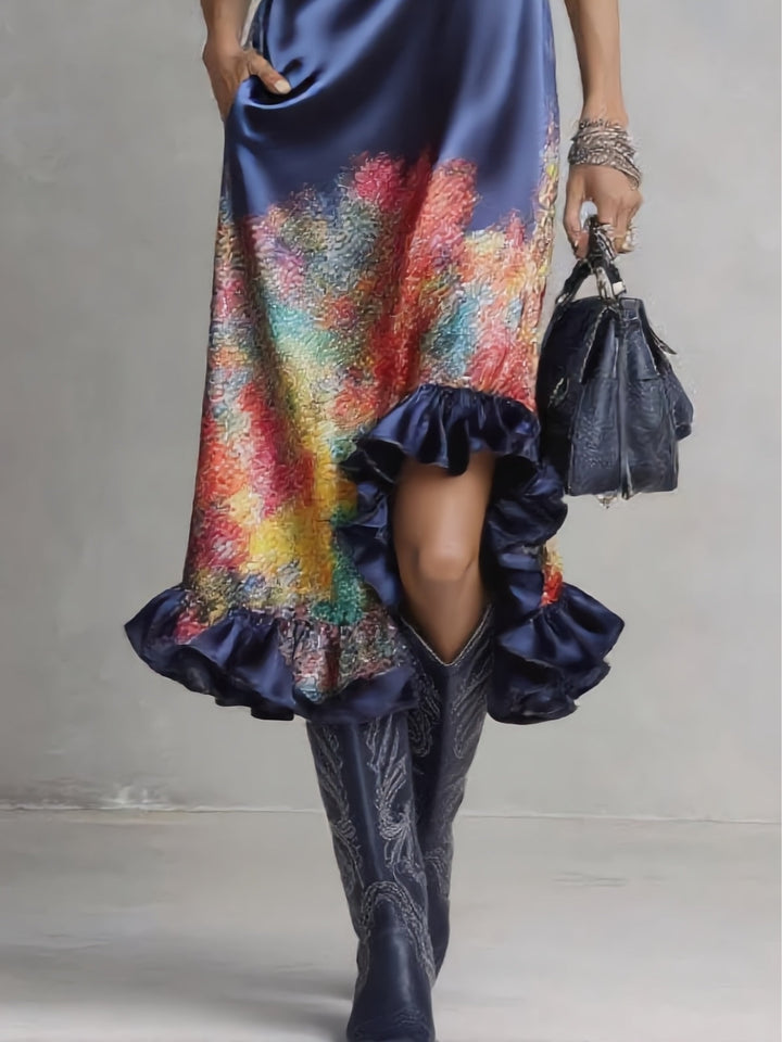 Arlene | Satin Printed Midi Dress