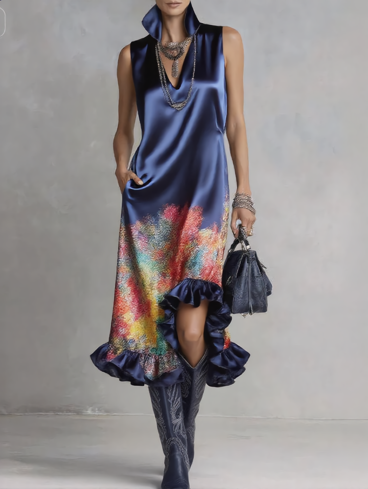 Arlene | Satin Printed Midi Dress