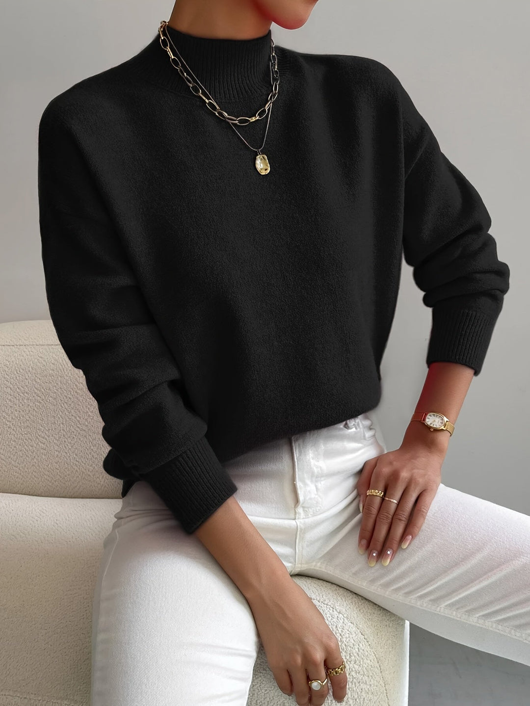 Tabatha – Mock Neck Relaxed Knit Sweater