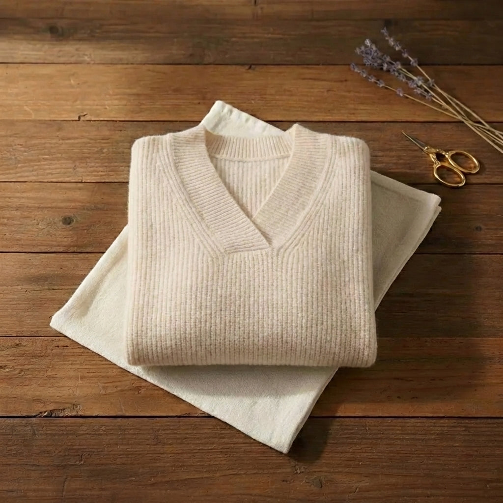 Marie – Ribbed V Neck Pullover Sweater