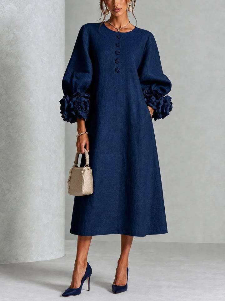 Mary – Midi Dress With Sculptural Floral Cuffs