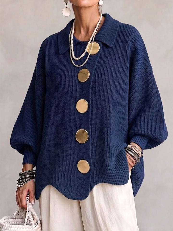Noreen – Oversized Collared Cardigan with Gold Buttons