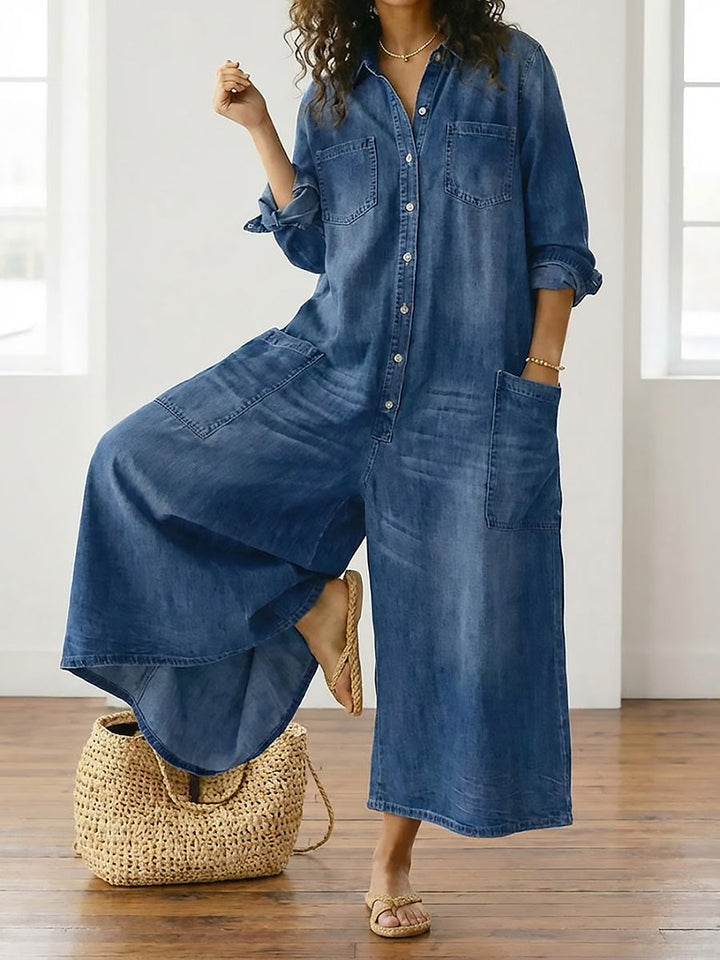 Evelyn | Button Denim Jumpsuit