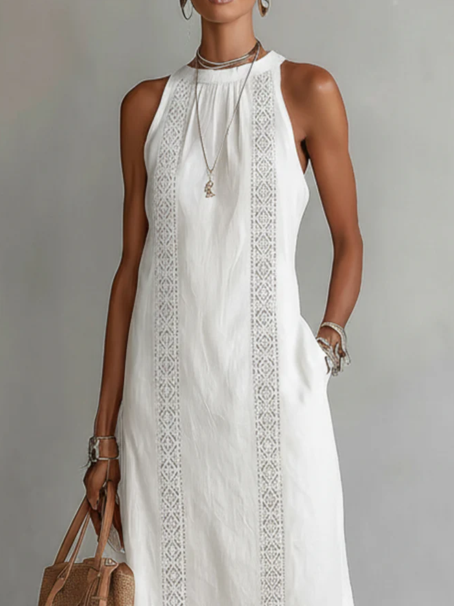 Heather | Sleeveless Lace Detail Midi Dress