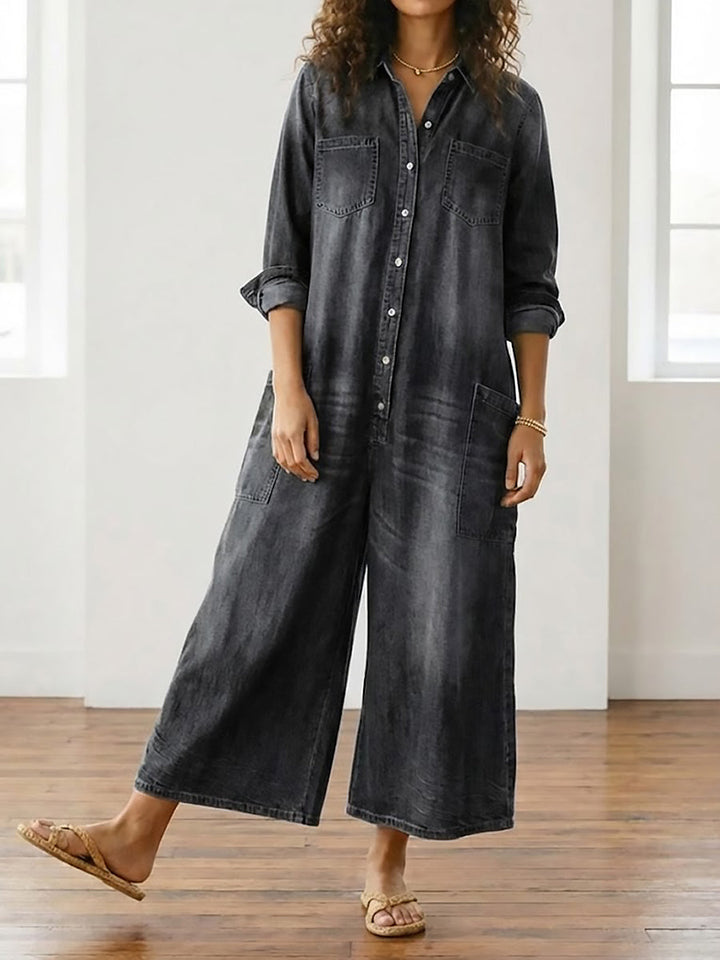 Evelyn | Button Denim Jumpsuit
