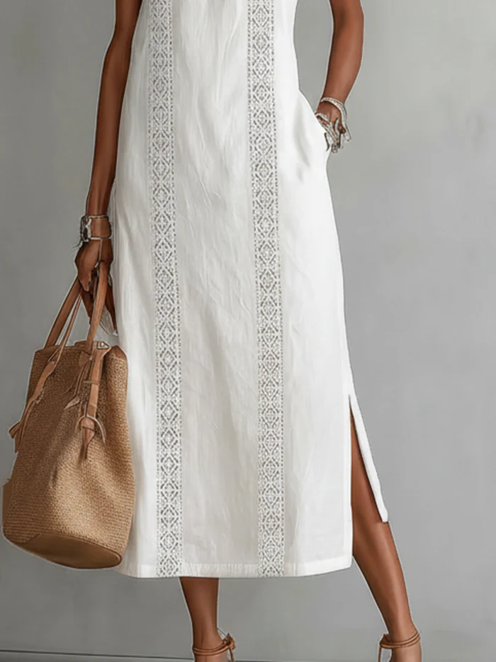 Heather | Sleeveless Lace Detail Midi Dress