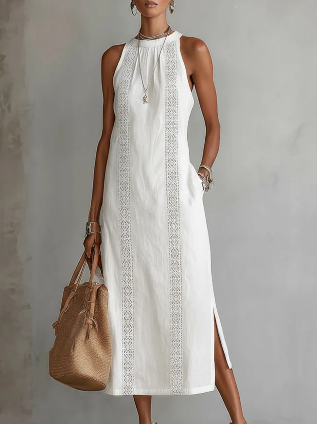 Heather | Sleeveless Lace Detail Midi Dress
