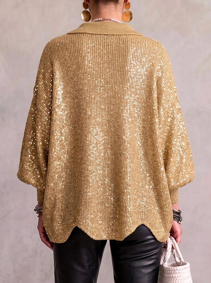 Noreen – Oversized Collared Cardigan with Gold Buttons
