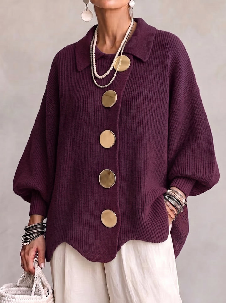 Noreen – Oversized Collared Cardigan with Gold Buttons