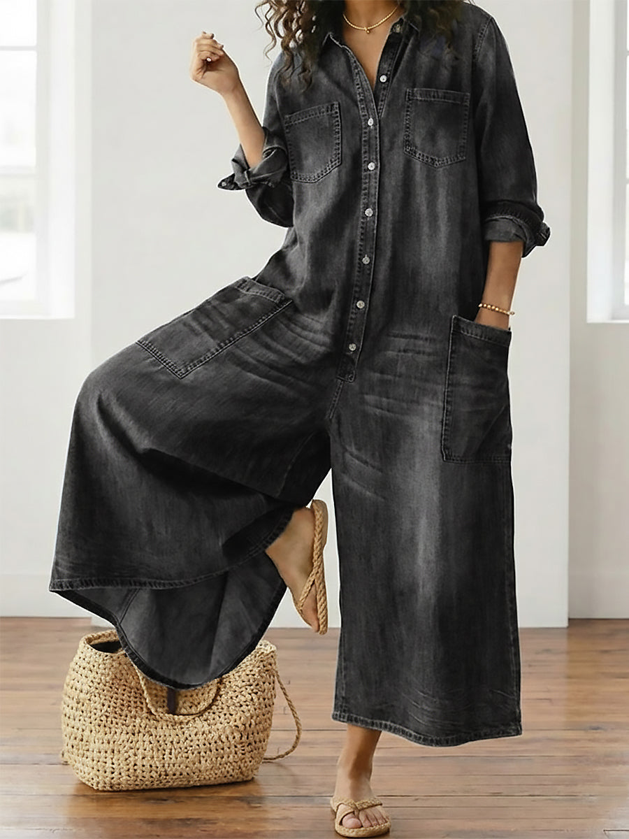 Evelyn | Button Denim Jumpsuit