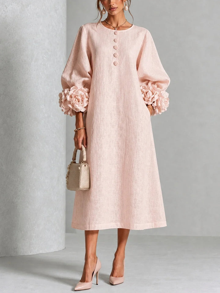 Mary – Midi Dress With Sculptural Floral Cuffs