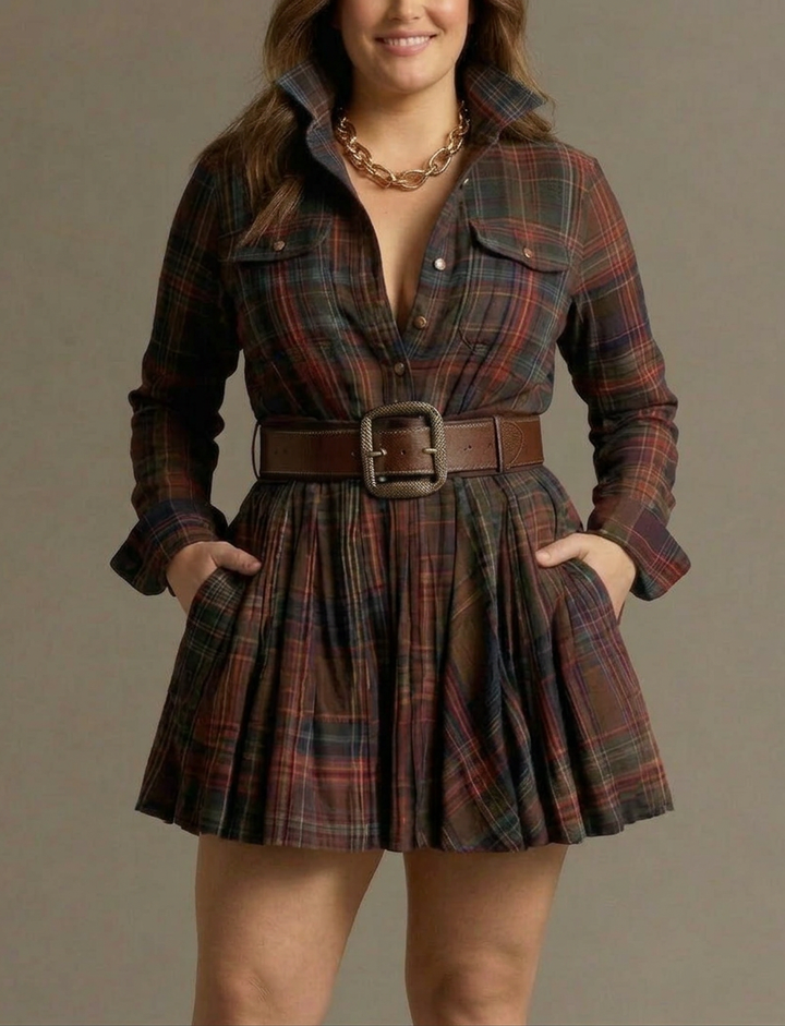 Heidi | Checked Mini Dress with Belt