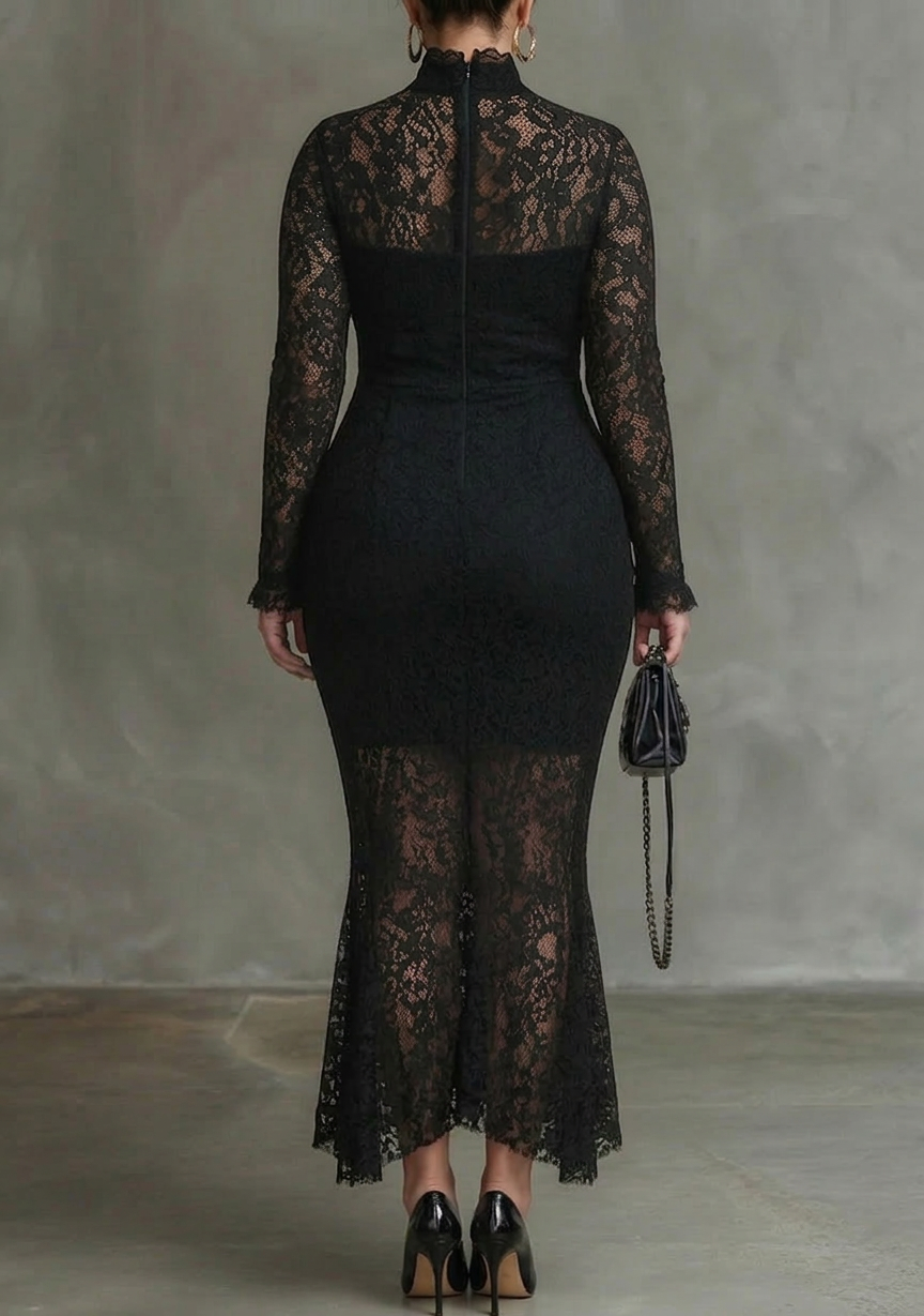 Helena | Black Lace Fishtail Maxi