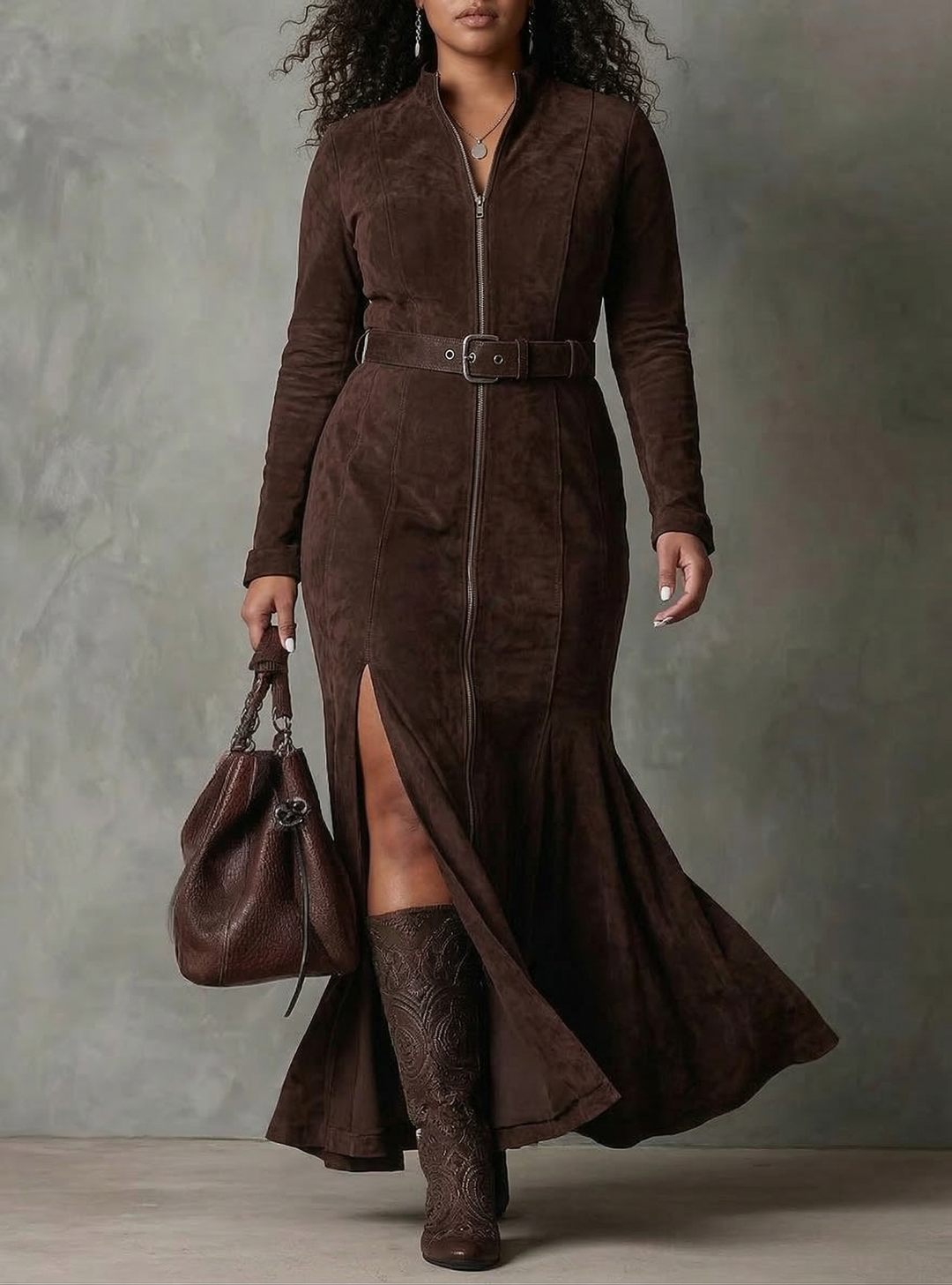 Selena | Suede-Look Dress with Belt