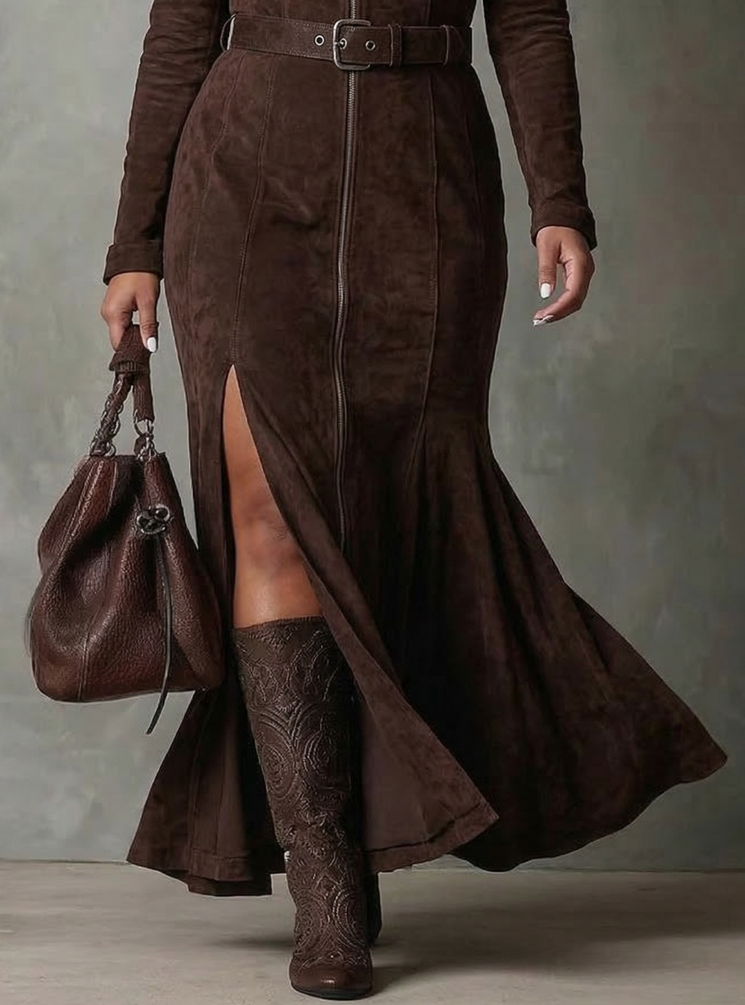 Selena | Suede-Look Dress with Belt