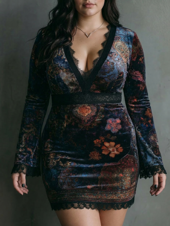 Taylor | Velvet Lace Trim Mini Dress