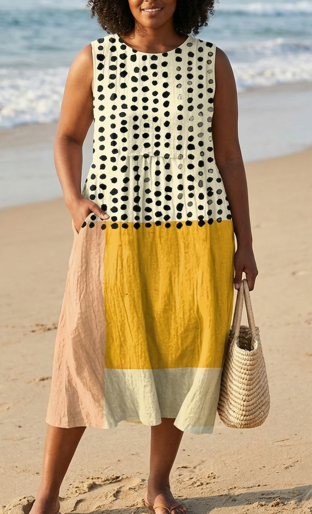 Penelope | Polka Colorblock Midi Dress
