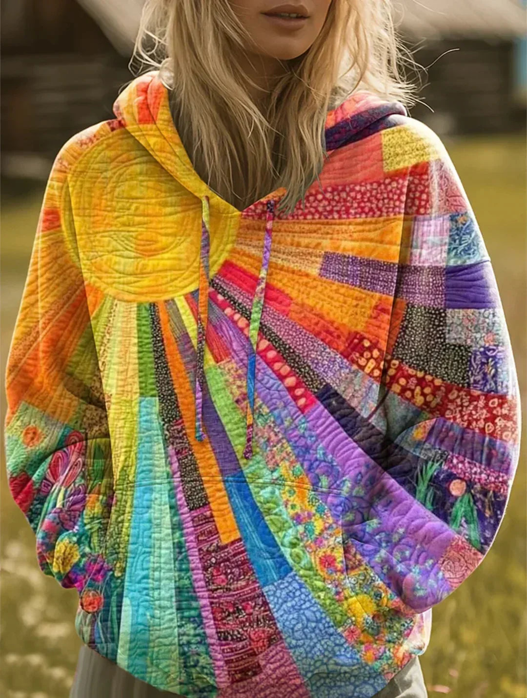 Adeline – Bohemian Patchwork Sunburst Hoodie