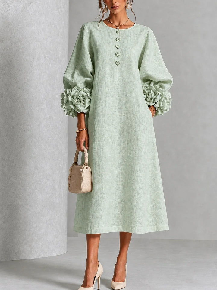 Mary – Midi Dress With Sculptural Floral Cuffs