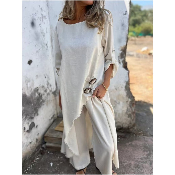 Sophia | Linen Dress + Pants - Comfortable Two-Piece Set