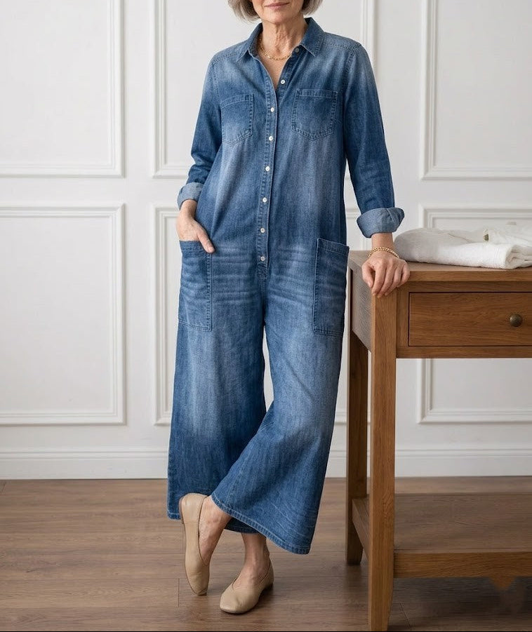 Evelyn | Button Denim Jumpsuit