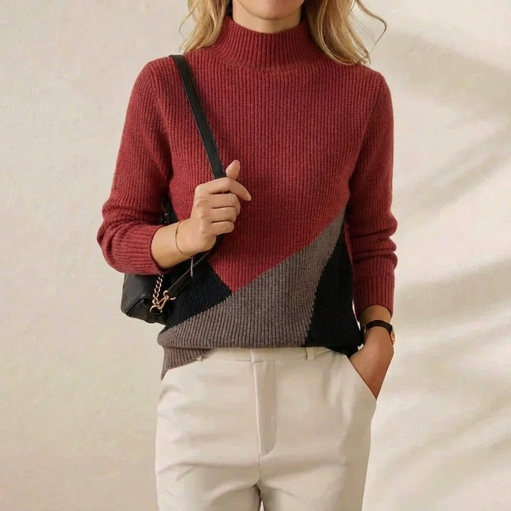 Wendy – Color-block Mock Neck Sweater