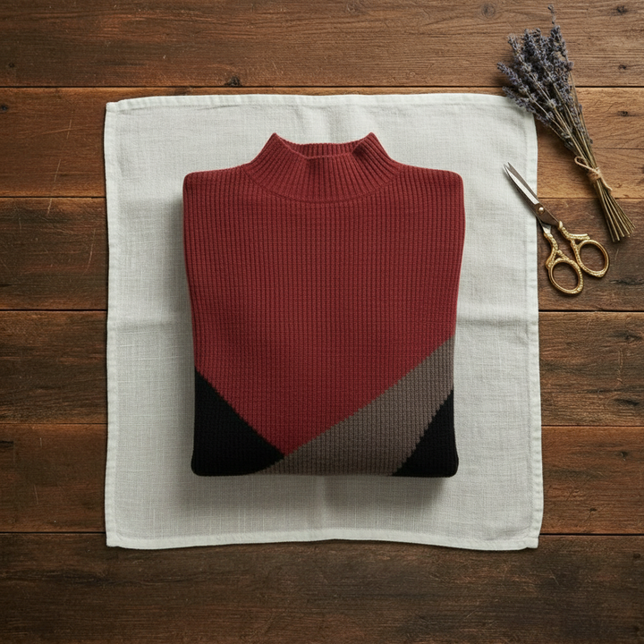 Wendy – Color-block Mock Neck Sweater