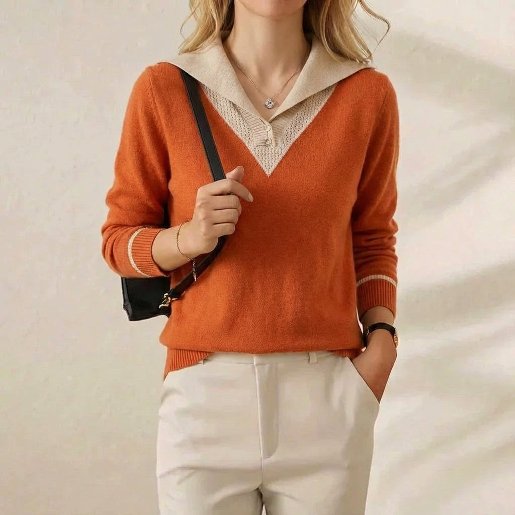 Jessica – Contrast Collar Knit Sweater