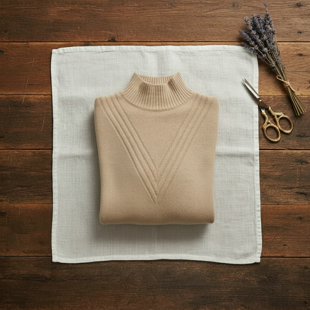 Gladys – Turtleneck Knit Sweater with Striped Cuffs