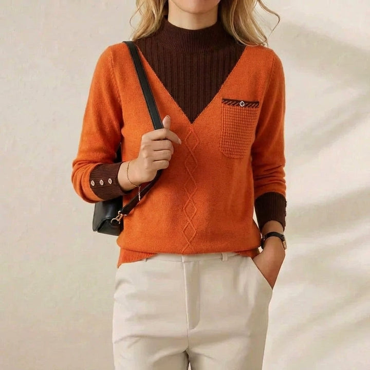 Ramona – V-Neck Knit Sweater with Chest Pocket
