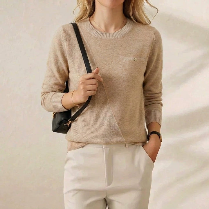 Evangeline – Crew Neck Sweater with Contrast Trim