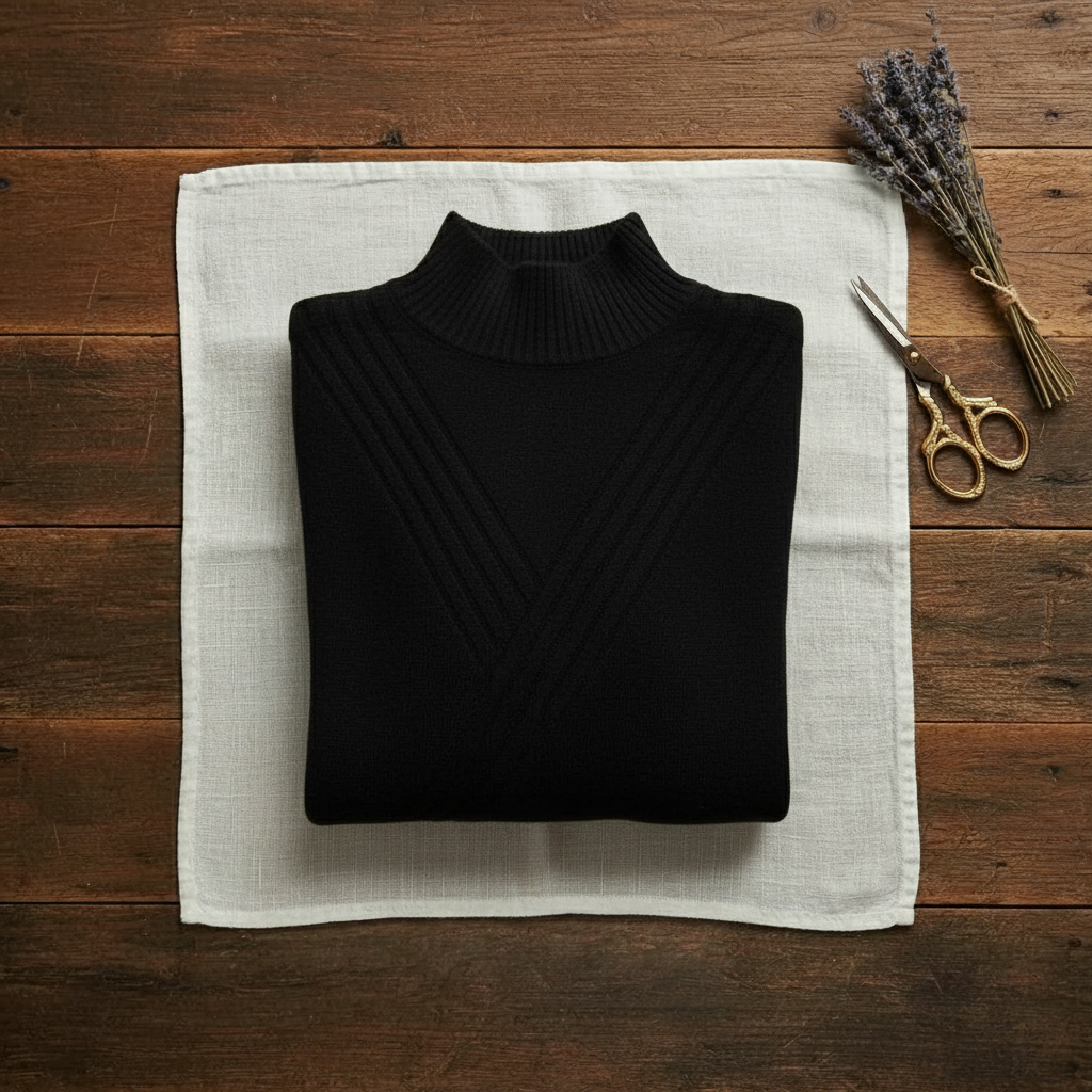 Thelma – Turtleneck Sweater with Stripe Cuffs