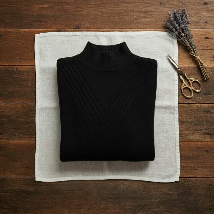 Thelma – Turtleneck Sweater with Stripe Cuffs