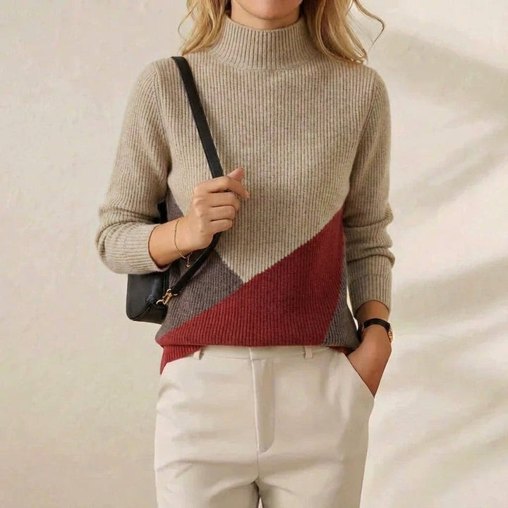 Wendy – Color-block Mock Neck Sweater